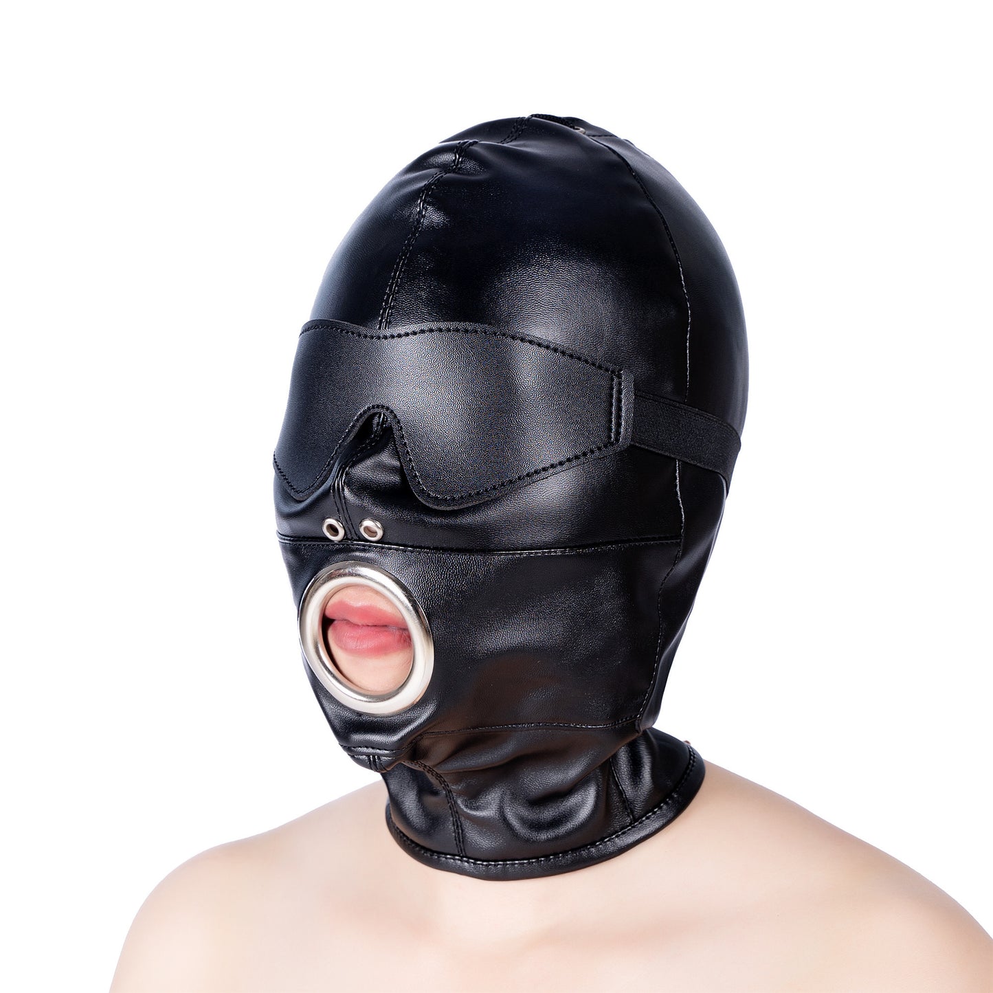 Bondage Hood with Detachable Mouth Dildo Gag and Eye Mask