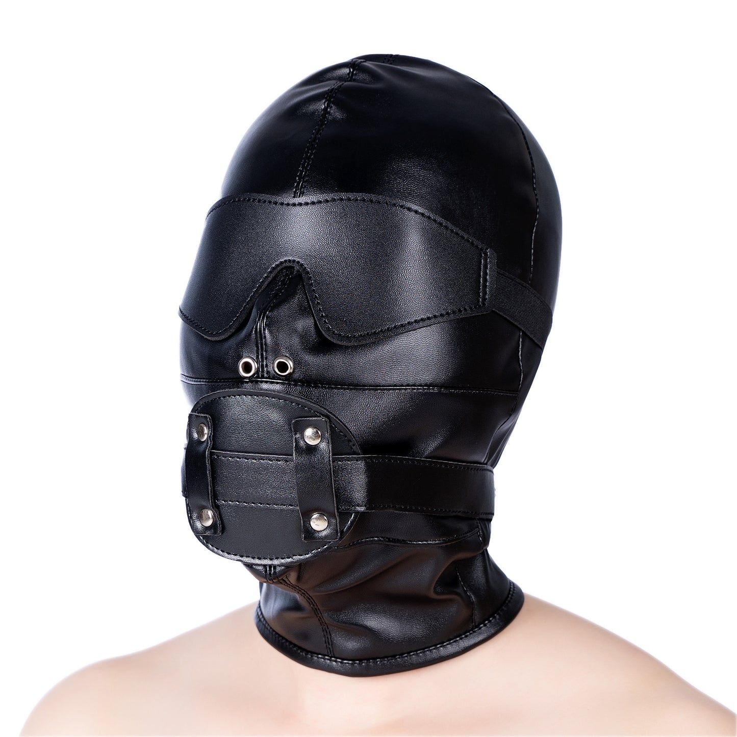 Bondage Hood with Detachable Mouth Dildo Gag and Eye Mask