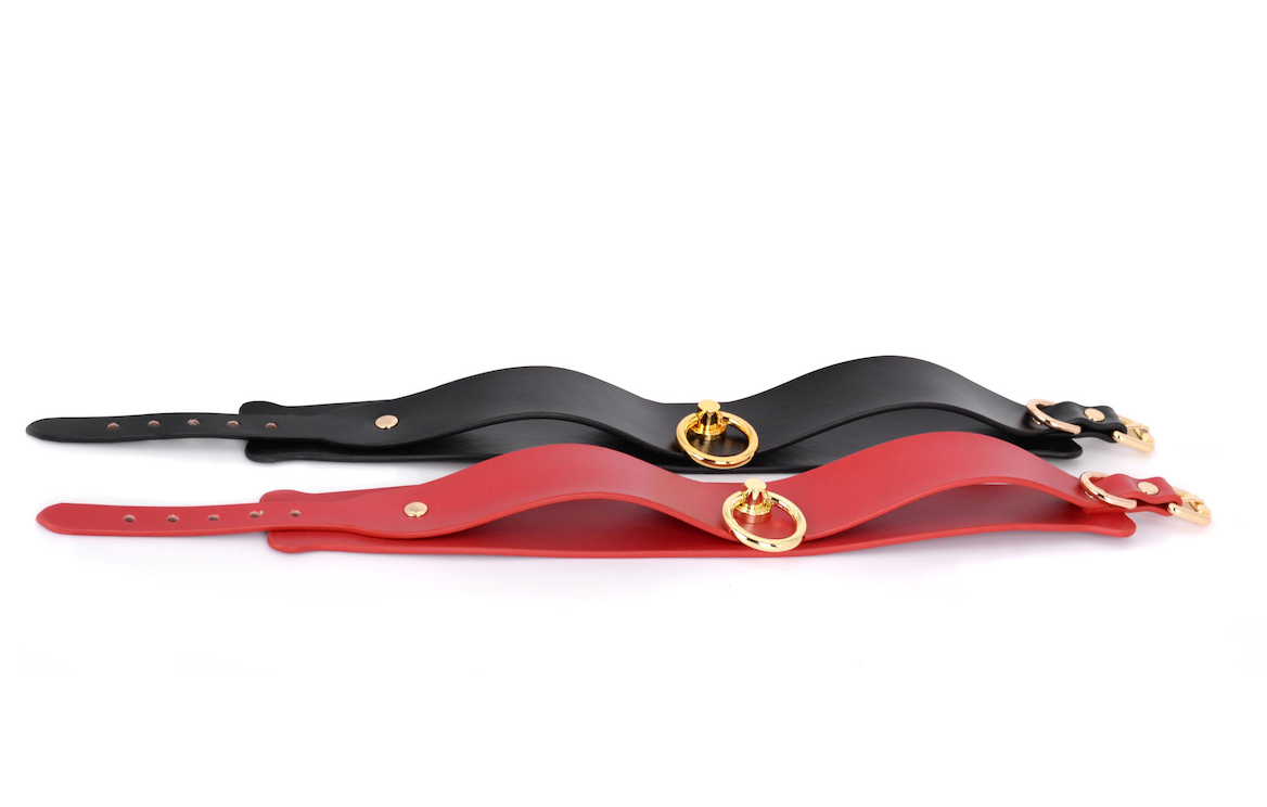 a black leather bondage collar