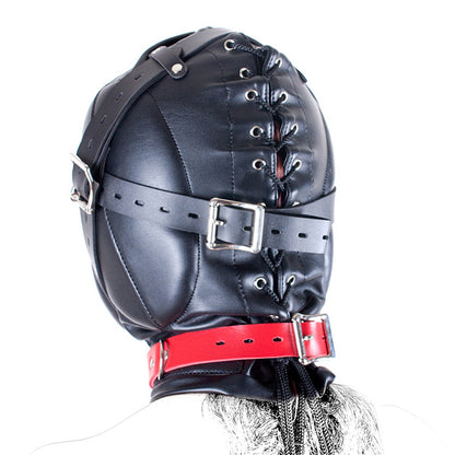 black hood lockable strap with red collar