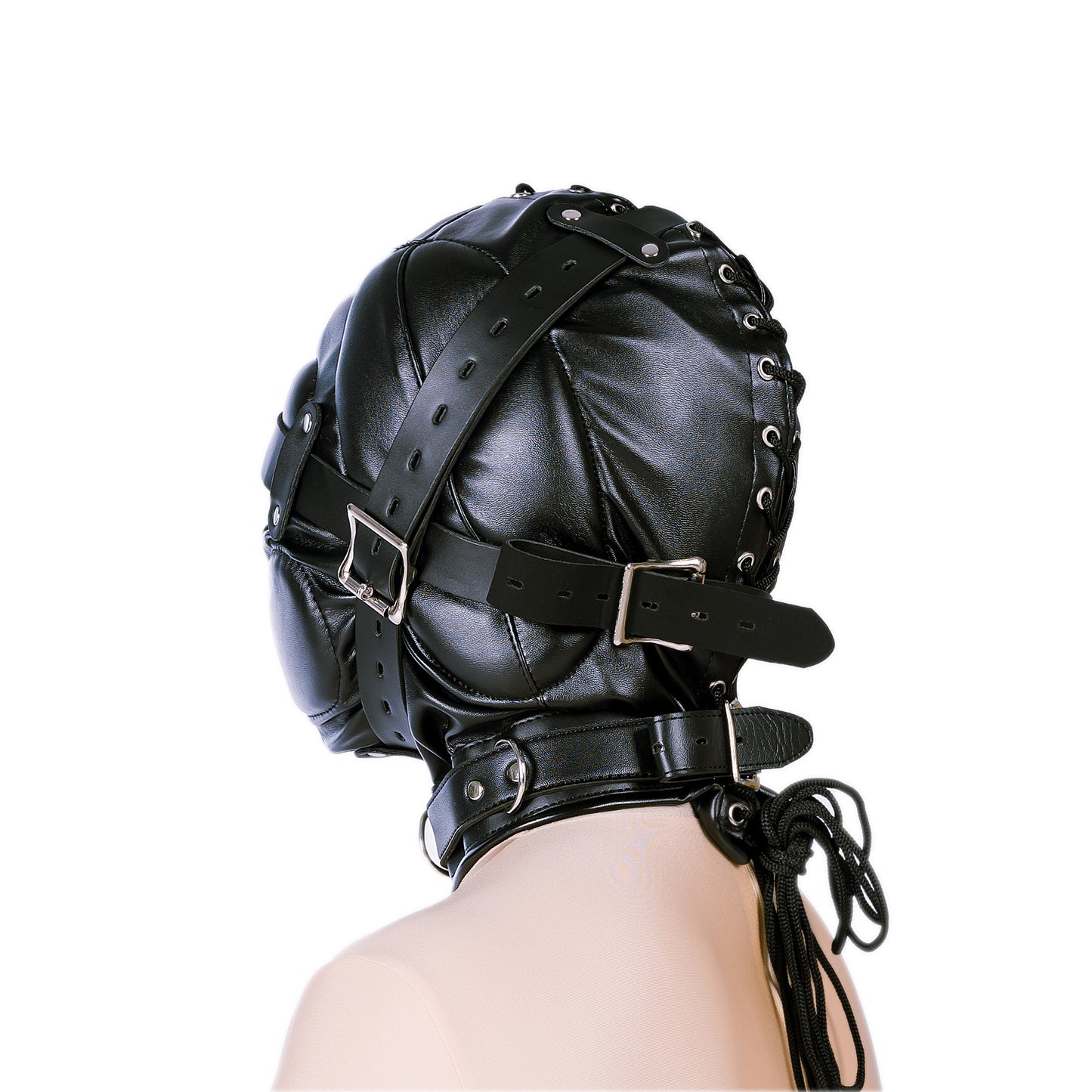 Leather Bondage Hood with Lockable Strap and Collar