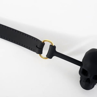 Silicone Human Skull Mouth Gag for Sex with Lockable Leather Strap