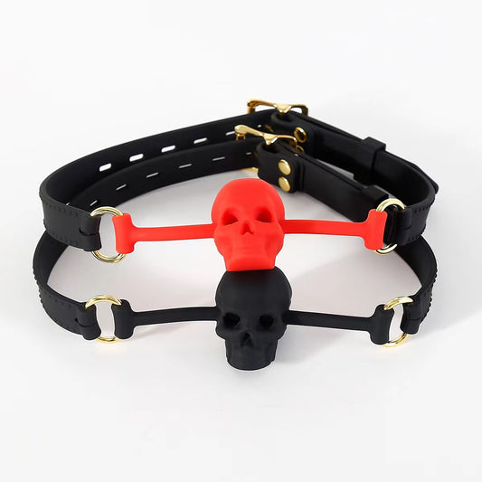 Silicone Human Skull Mouth Gag for Sex with Lockable Leather Strap