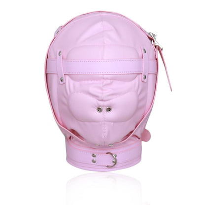 Lockable Leather Bondage Hood Pink Sex Mask