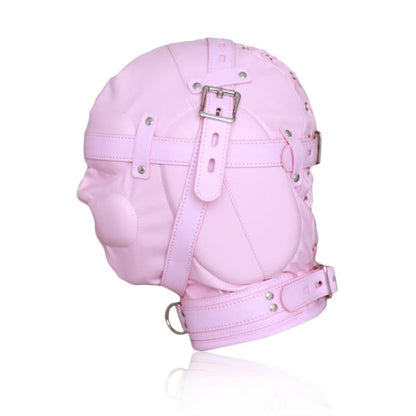 Lockable Leather Bondage Hood Pink Sex Mask