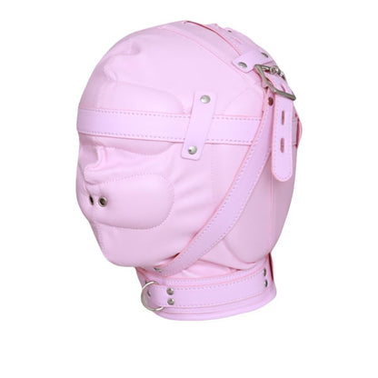 Lockable Leather Bondage Hood Pink Sex Mask