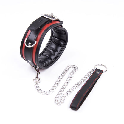 a black and red BDSM Collar and Leash