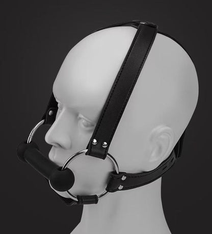 Leather Head Harness with Lockable Straps and Dog Bone Mouth Gag, Heavy-Duty Restraint Set for Couples Intimacy & Role Play