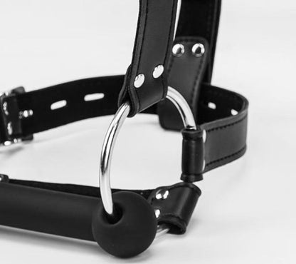 Leather Head Harness with Lockable Straps and Dog Bone Mouth Gag, Heavy-Duty Restraint Set for Couples Intimacy & Role Play
