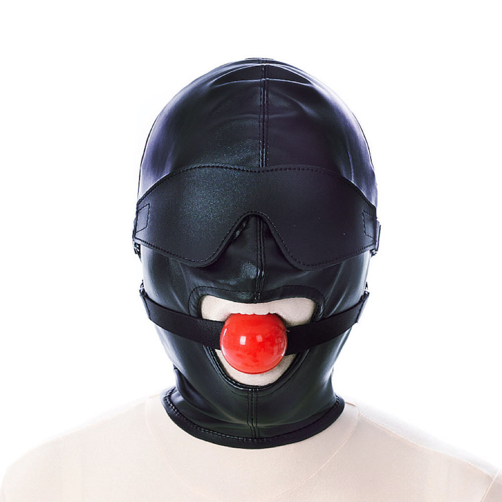 Bondage Hood with Detachable Mouth Ball Gag and Eye Mask