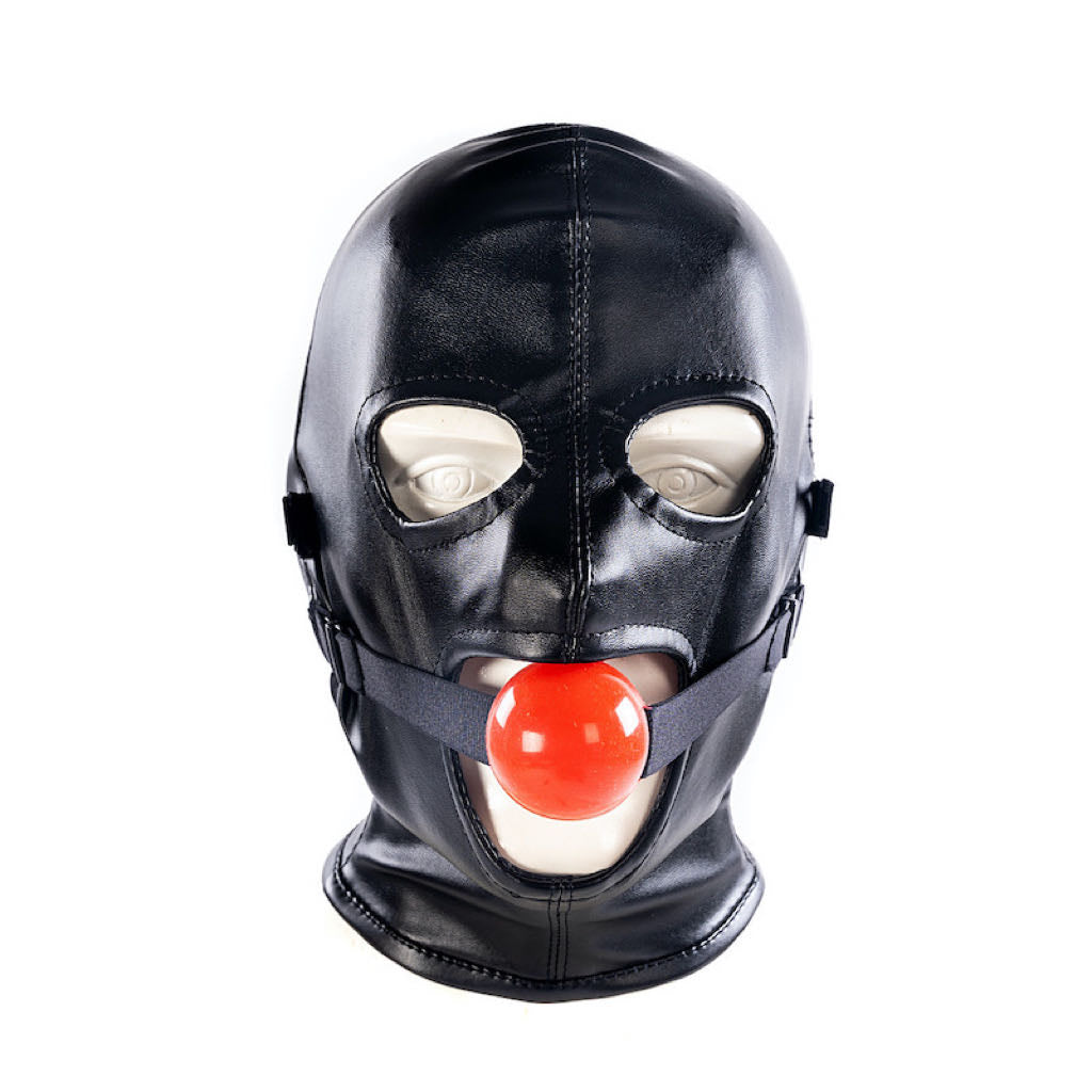 Bondage Hood with Detachable Mouth Ball Gag and Eye Mask