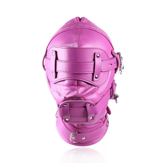 Bondage Hood with Lockable & Detachable Mouth Dildo Gag and Eye Mask