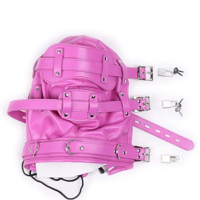 Bondage Hood with Lockable & Detachable Mouth Dildo Gag and Eye Mask