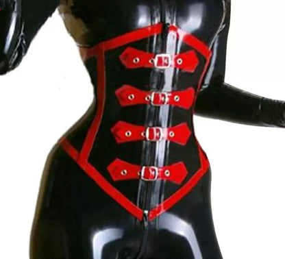 Latex Corset Black Red Latex Waist Trainer with Buckle & Back Lace