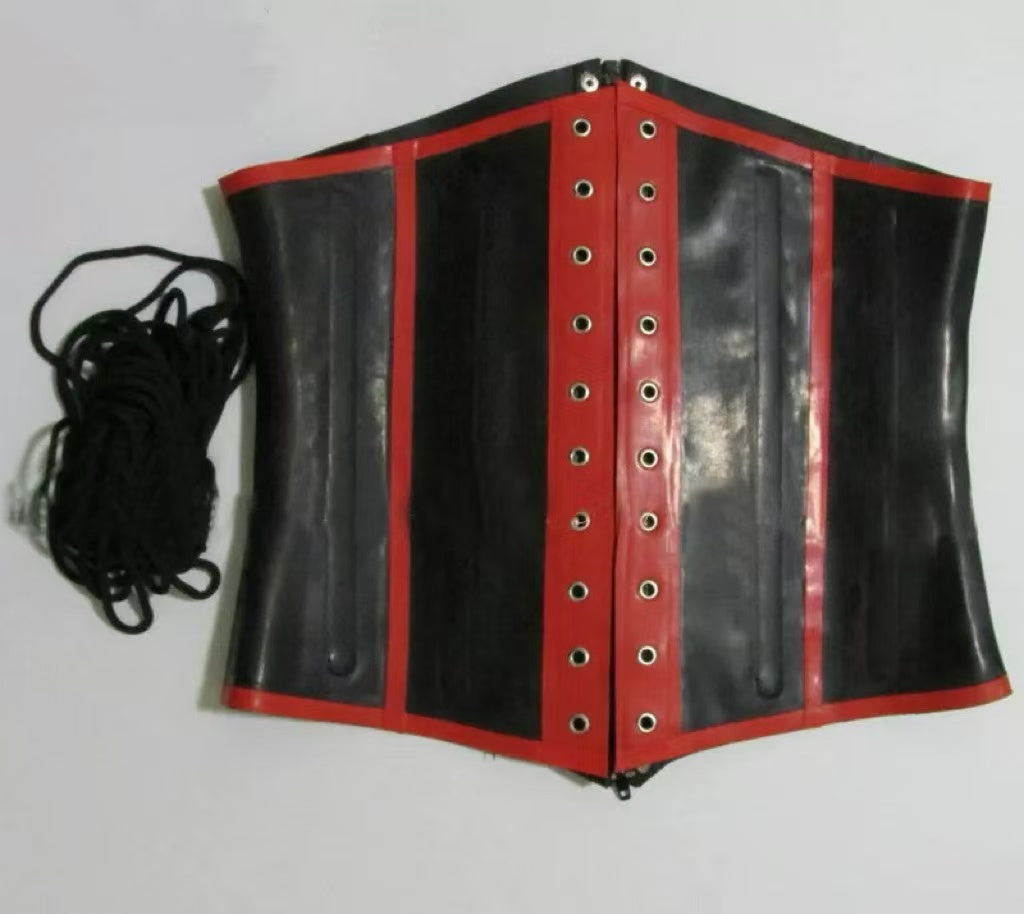 Latex Corset Black Red Latex Waist Trainer with Buckle & Back Lace