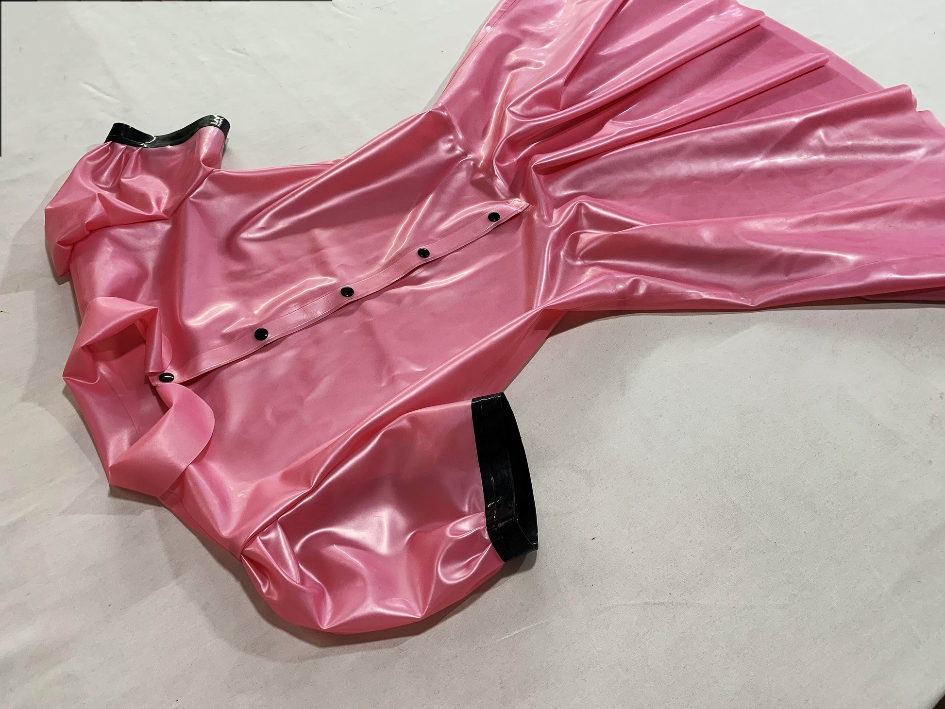 a pink latex dress