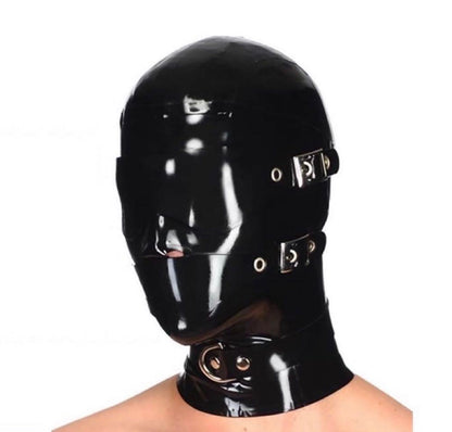 a black latex hood bondage