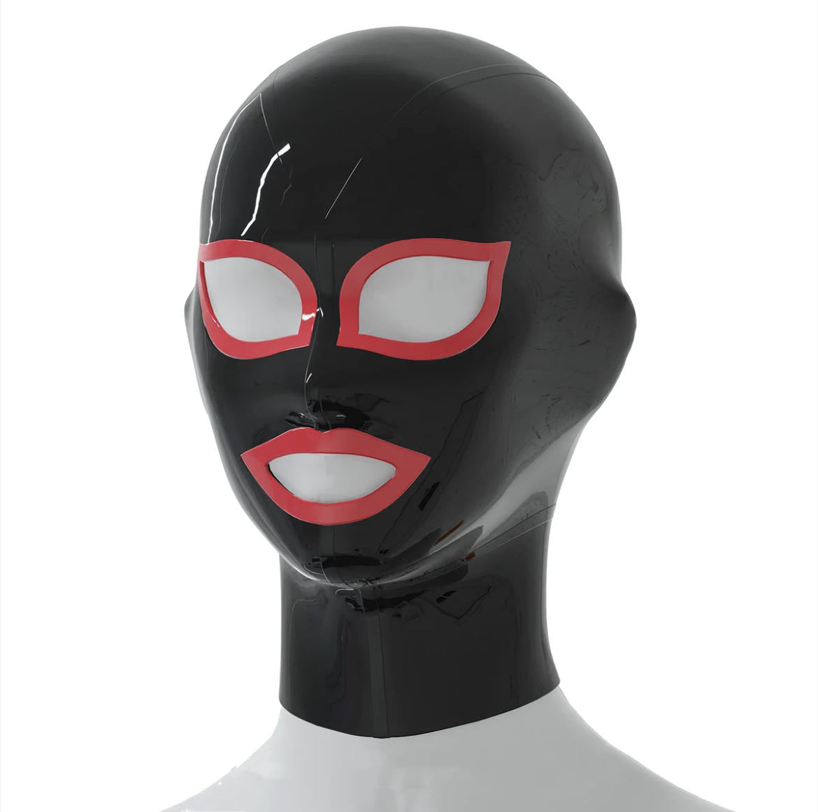 a black latex bondage hood