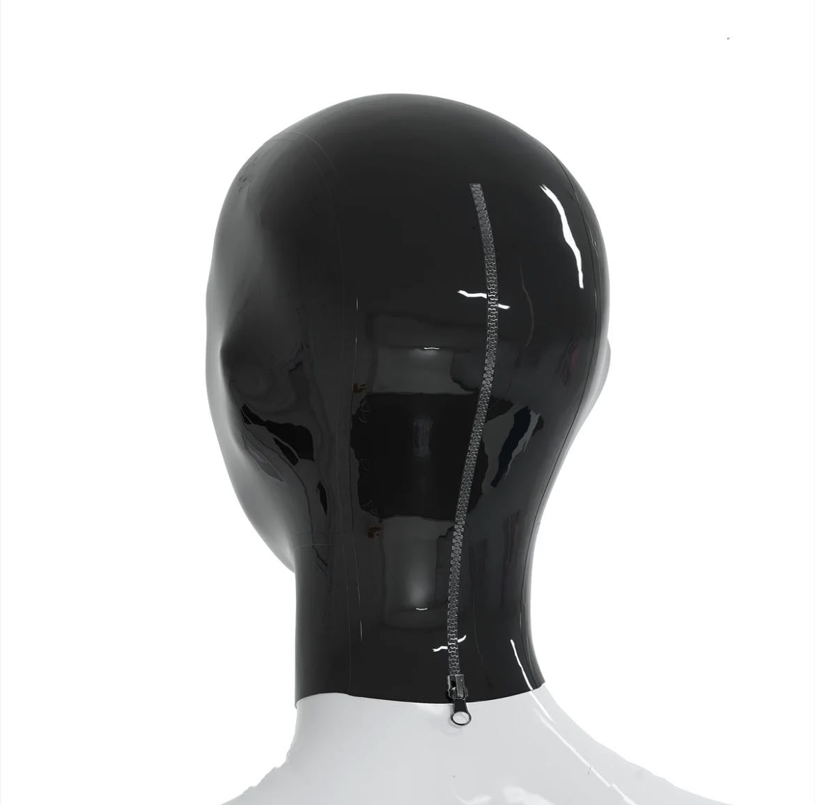 a black latex bondage hood