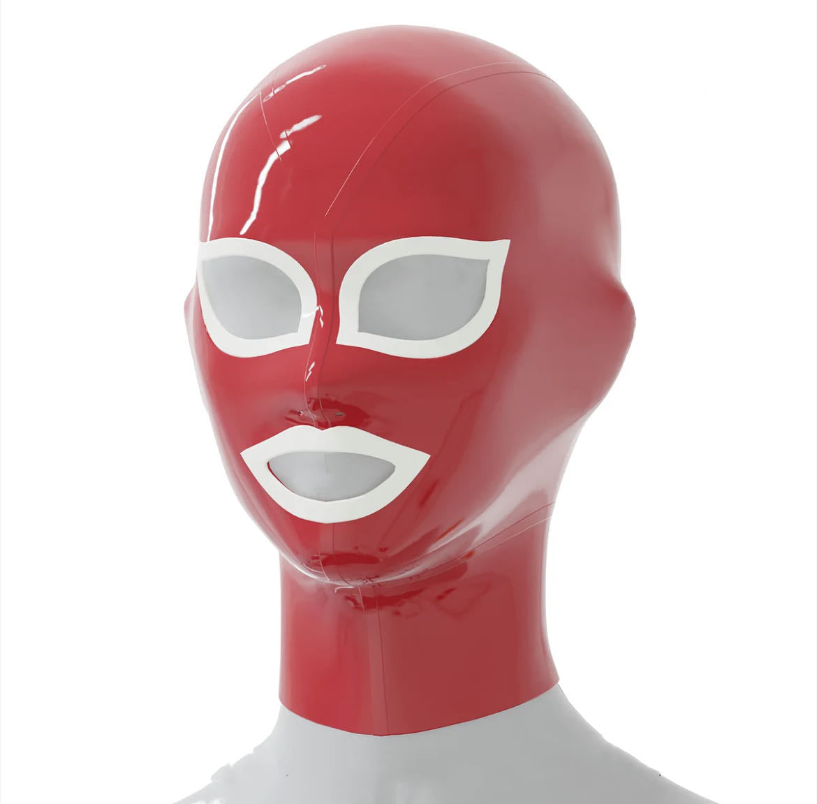 a red latex bondage hood