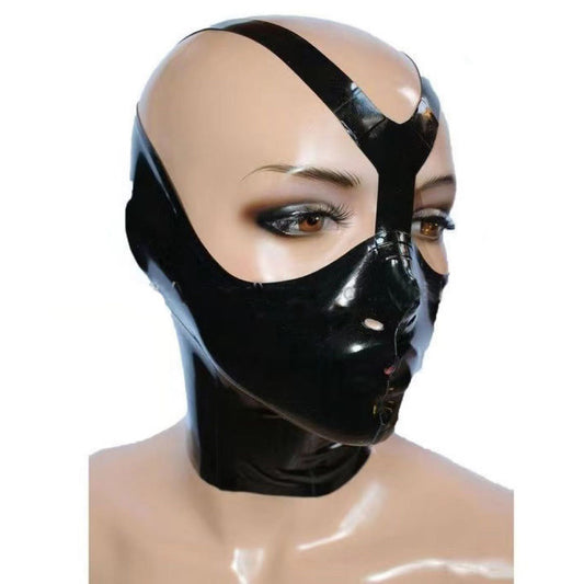 a black latex mask