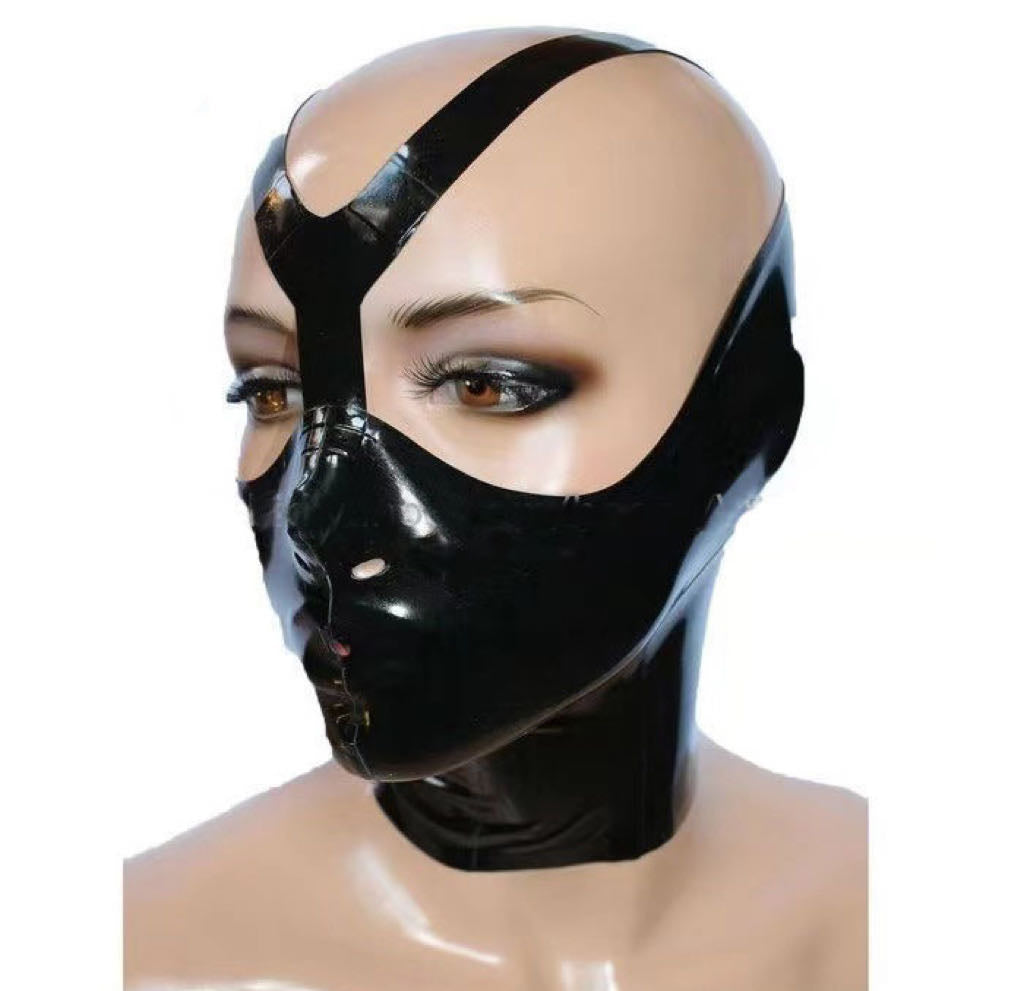 a black latex mask