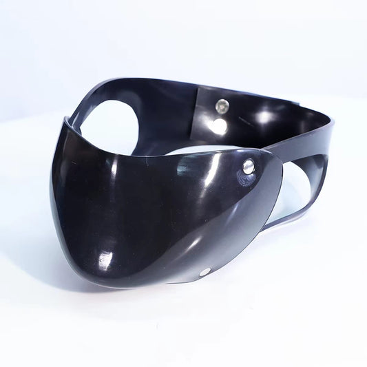 Black Heavy-Duty 3mm Latex Mask with Lock & Key | Sculpted Cyberpunk Restraint Mask