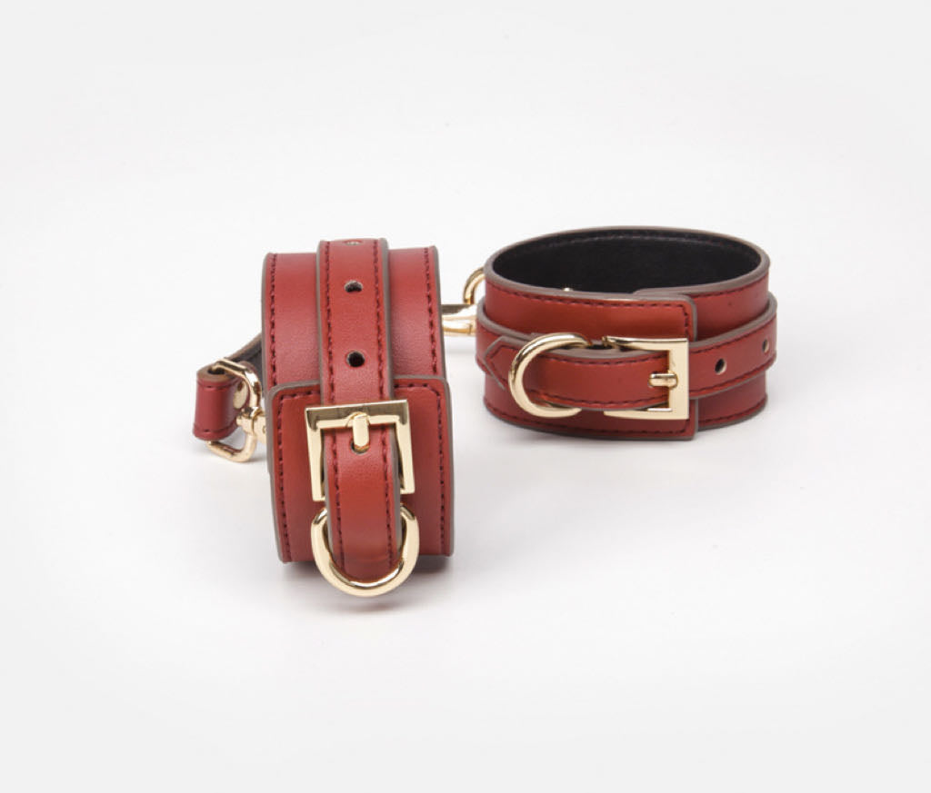 a red Wrist and Ankle Cuffs Leather Sex Cuffs