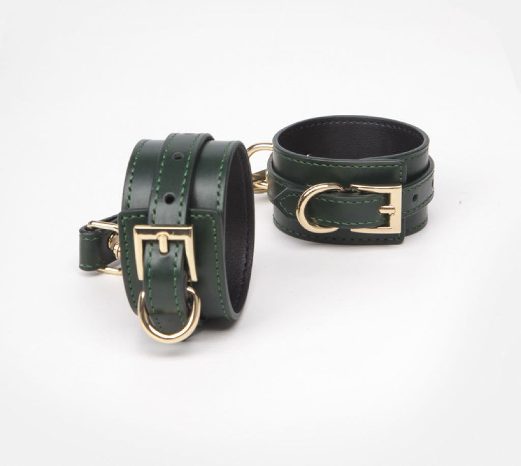 a green Wrist and Ankle Cuffs Leather Sex Cuffs