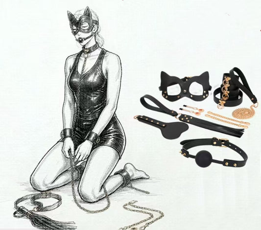 Luxury Leather Restraint Set | 10-Piece Leather Bondage Kit with Rustproof Gold Alloy Hardware