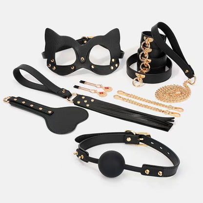 Luxury Leather Restraint Set | 10-Piece Leather Bondage Kit with Rustproof Gold Alloy Hardware