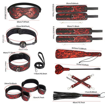 11-Piece Lace and Leather Restraint Set | Complete Couples Intimacy Kit
