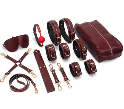 wine Leather Bondage Restraint Kit