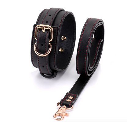 black leather collar and leash