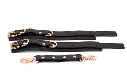 black leather bondage set