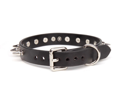 a black spiked choker with ring