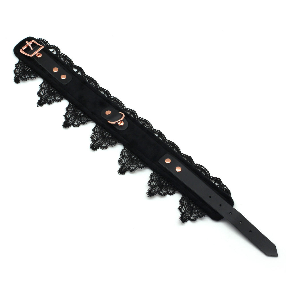 a Black Lace Bondage Collar and Leash Set