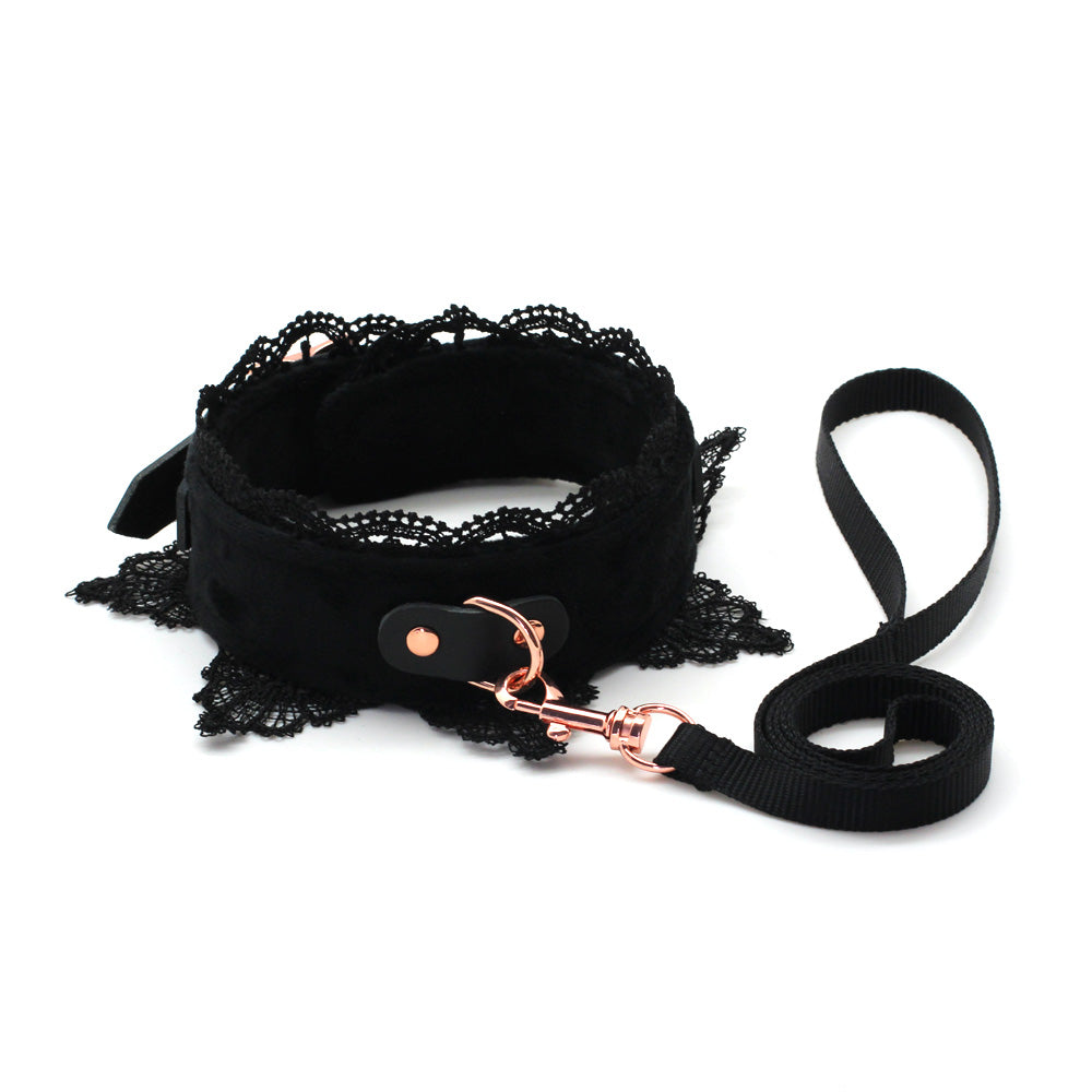 a Black Lace Bondage Collar and Leash Set