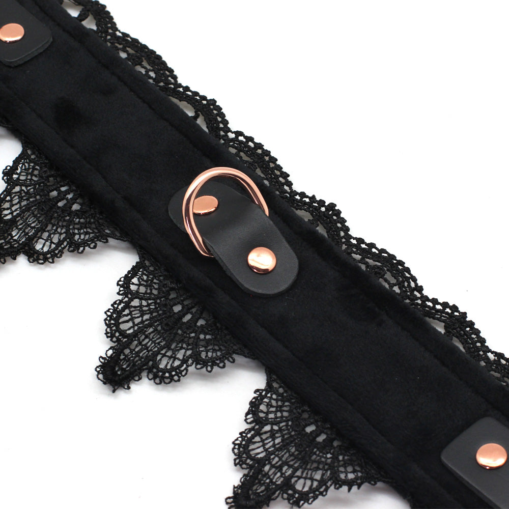 a Black Lace Bondage Collar and Leash Set