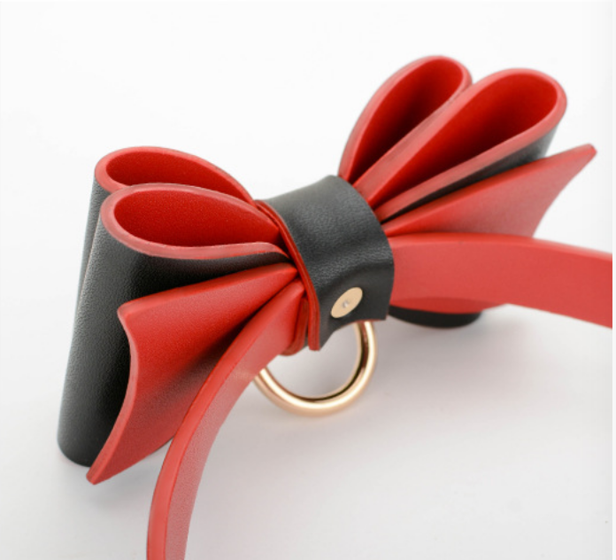 a black and red Leather Sex Collar