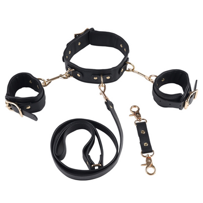 a black collar and handcuff set