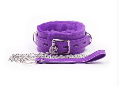 a purple bdsm collar and leash set