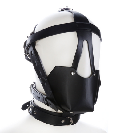 a black leather Gag Ball Mask