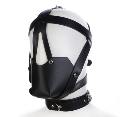 a black leather Gag Ball Mask