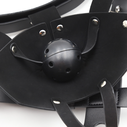 a black leather Gag Ball Mask